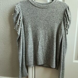 Gray Sweater with Pearl Accents